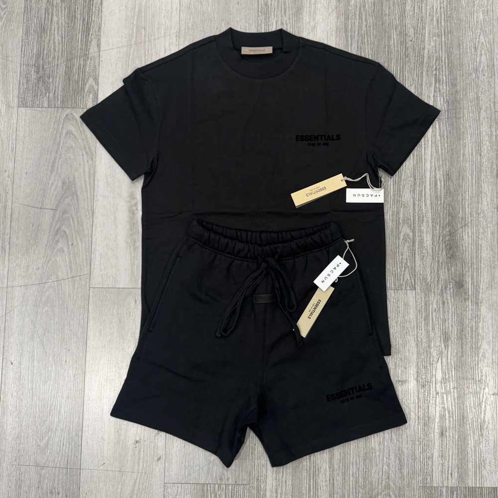 the shorts Essentials Jet Black Tee and Shorts sets summer suits
